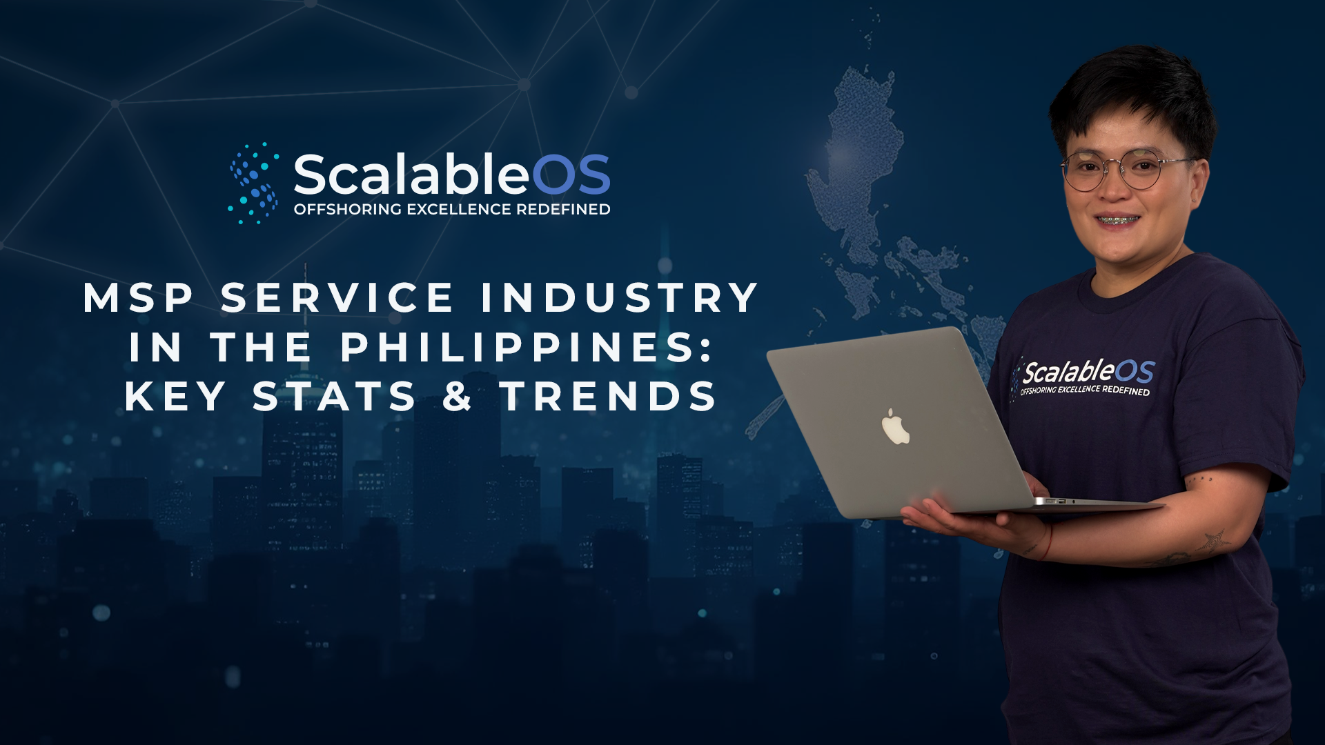 ScalableOS team member presenting key statistics and trends about the MSP service industry in the Philippines, highlighting offshoring opportunities.